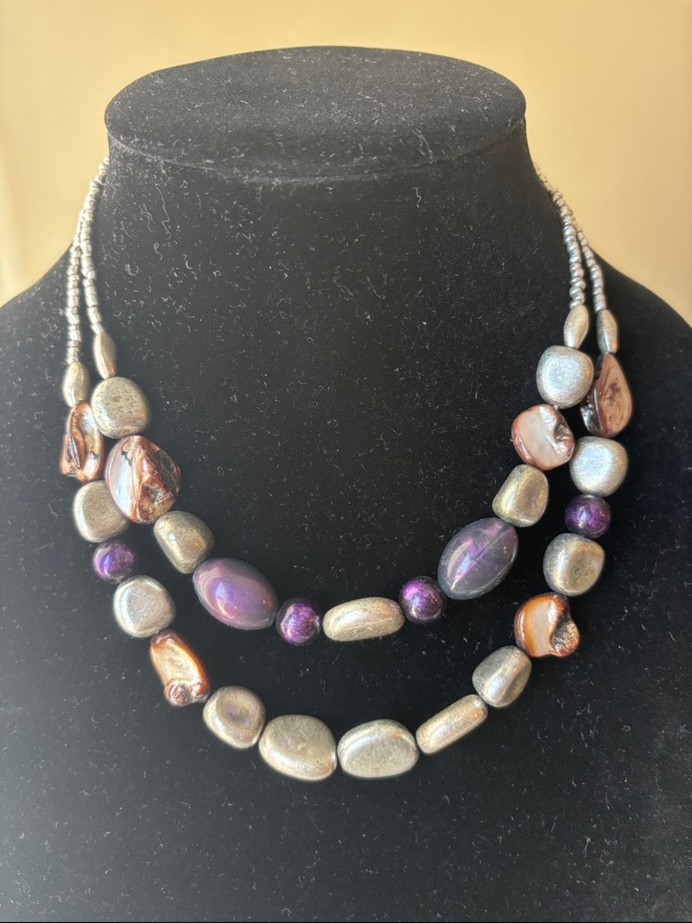 Multi-Strand Purple and Metallic Bead Necklace - Women Jewelry